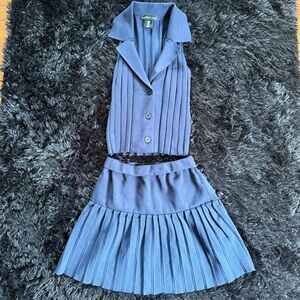 Sincerely Jules Navy Pleated Crop Top & Skirt Set